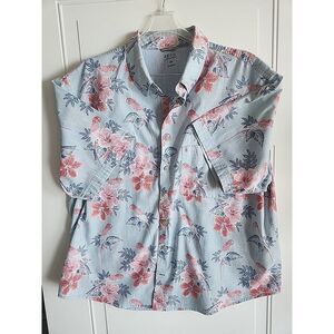 IZOD Saltwater Dockside Chambray Short Sleeve Button Down Shirt  Blue Pink XXL